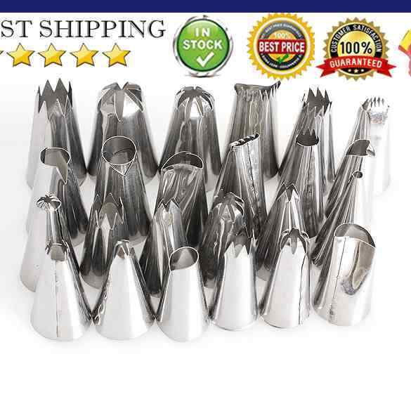 24pcs Stainless Iron Icing Piping Nozzles Pastry Cake Decorating Tool Set