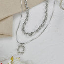 Women Jewelry Square Pendant Double Layer Multilayer Necklace Long Link Chain