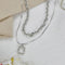 Women Jewelry Square Pendant Double Layer Multilayer Necklace Long Link Chain
