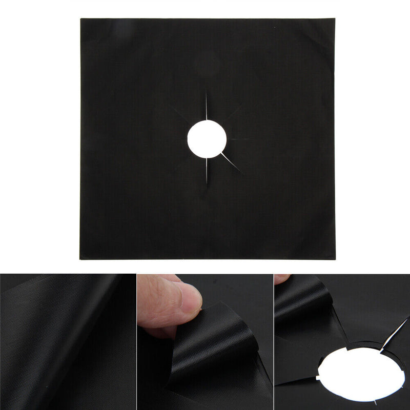 6pcs Reusable Gas Stove Protector Gas Hob Liners Burner Clean Mat (Black)