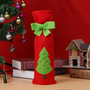 Christmas Red Wine Bottle Cover Bags with Green Bow Embroidery Pattern(Tree