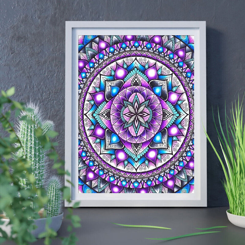 5D DIY Full Drill Cross Stitch Diamond Painting Purple Mandala Mosaic Wall Decor