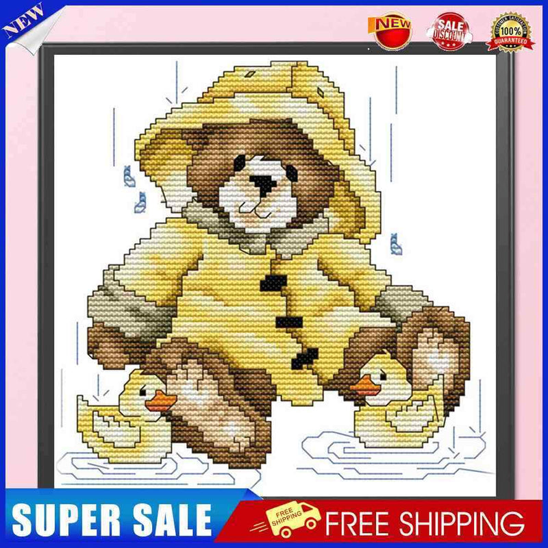 #A April Bear Partial Cross Stitch 14CT Cotton Thread Printed Embroidery Kits