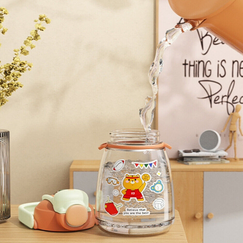 1100ml Straw Big Belly Water Cup Drinking Water Bottle w/ Stickers (Orange)