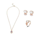 Women Moonstone Ring+Stud Earrings+Necklace Pendant Chain F5X3 Set Jewelry N0H1