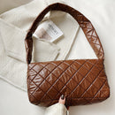Female Quilted Cotton Padded Lattice Armpit Bag Large Capacity Tote Shoulder Bag