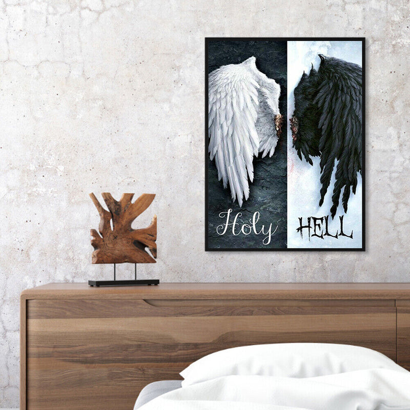 Canvas Paint By Numbers Black White Angel Wings Oil Hand Painted Home Art