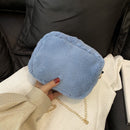 Retro Women Plush Solid Color Messenger Bag Chain Small Handbags (01 Blue)