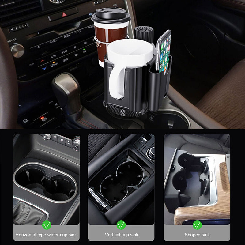Multifunctional Car Cup Holder - Cups & Phone Storage Stand Adjustable Base