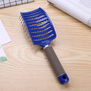 Plastic Nylon Anti-Static Hair Brush Curved Row Scalp Massager Comb (Blue) Newly