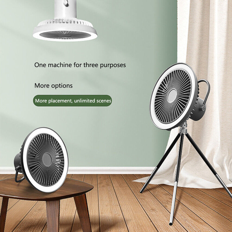 8000mAh Outdoor 3 in 1 LED Light Desktop Cooling Ceiling Fan (Dark Grey)