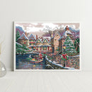 14CT Printed Partial Embroidery Christmas Town Needlework DIY Cross Stitch