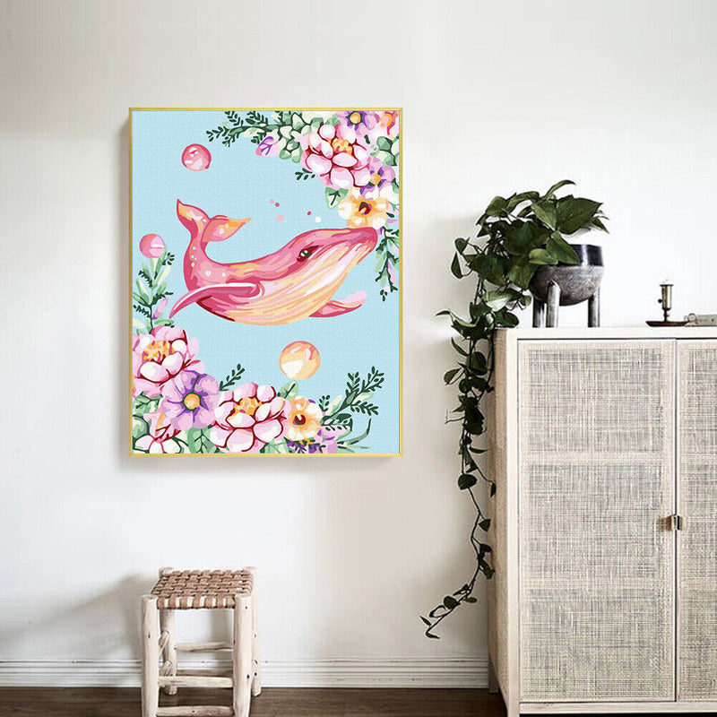 Handmade DIY Hand Painted Paint By Numbers Oil Canvas Pictures Pink Whale Kit