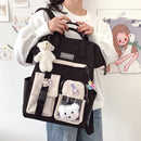 Women Preppy Style Contrast Color Knapsack Large Capacity Handbags with Badge
