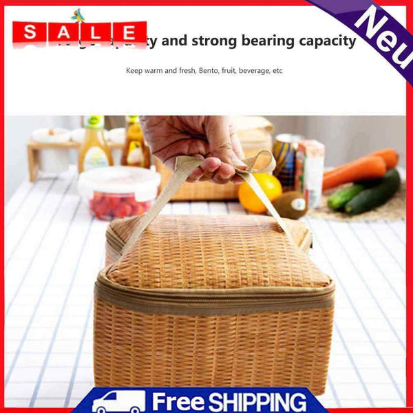Portable Wicker Rattan Camping Picnic Bags Insulated Thermal Lunchbox Bag