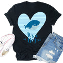 Heart-shaped Print Whale Letter Tea T-Shirt (Black XXL)
