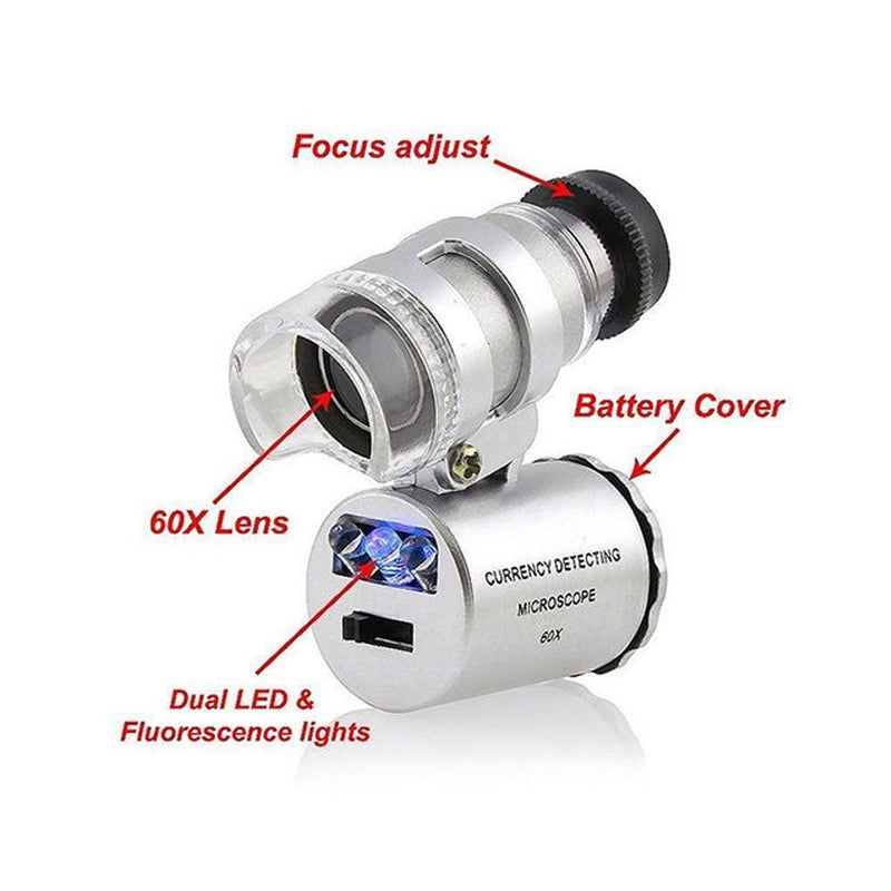 Zoom Tool Jeweler Trendy Pocket 60x Mini Magnifier Loupe LED Light Handheld