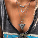Fashion Multilayer Turquoise Western Style Feather Arrow Triangle Necklace Gift