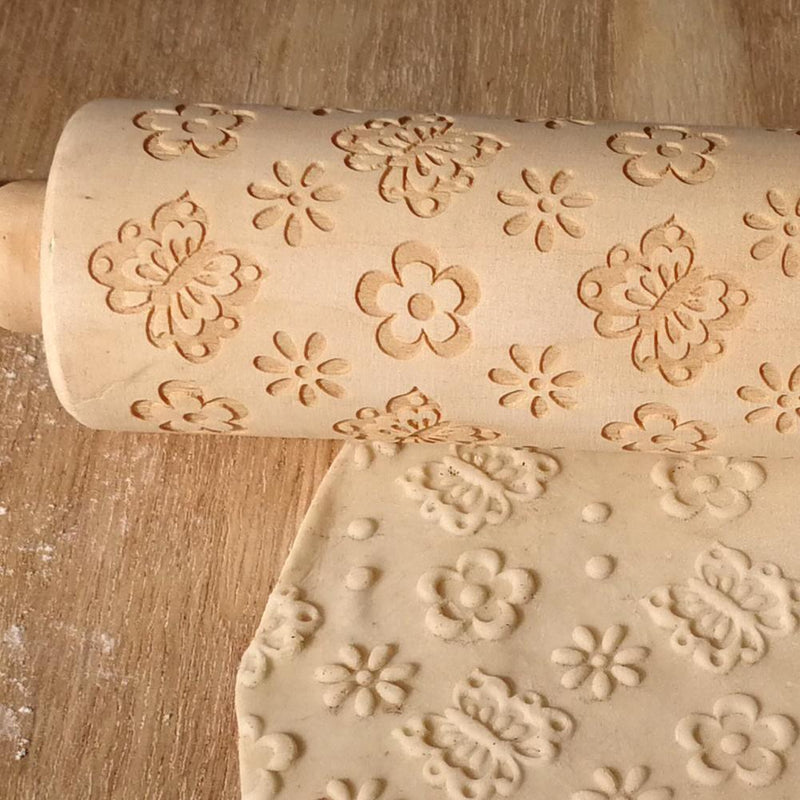 Easter Day Embossing Wood Rolling Pin for DIY Baking Cookies (Butterfly)