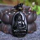 Fashion Lucky Blessing Black Amulet Buddha Pendant Necklace Carving Obsidian