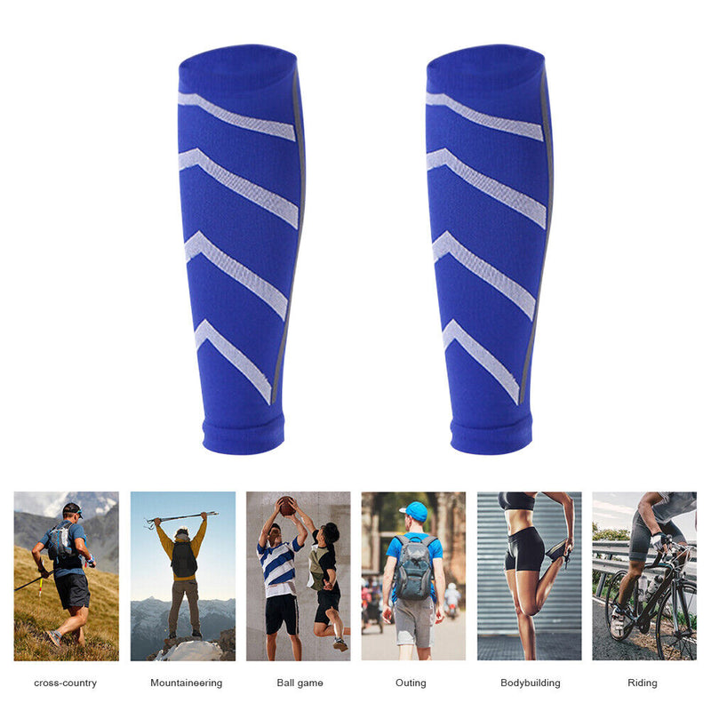 Leg Calf Shin Splints Support Running Athletics Compression Sleeves (Blue) Newly
