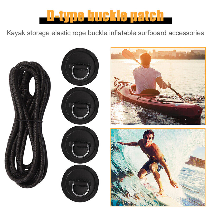 Stainless Steel D Ring Pad Patch 2.5m Rope Kit for Paddle Board (Black) Newly