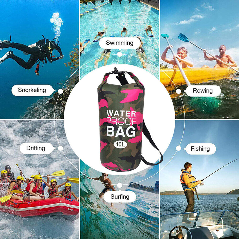 Waterproof Swimming Bag Camouflage Outdoor Camping Dry Sack (10L Rose Red) Newly