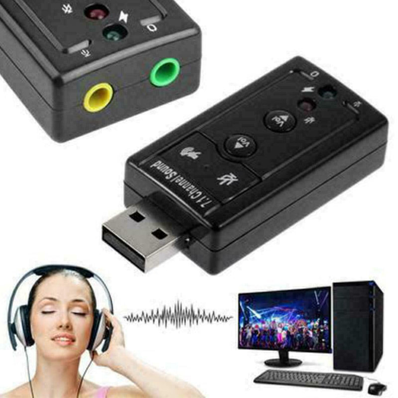 USB PC Laptop To Mic Speaker Headphone 7.1 Channel Audio Adapter Card Sound E1G9