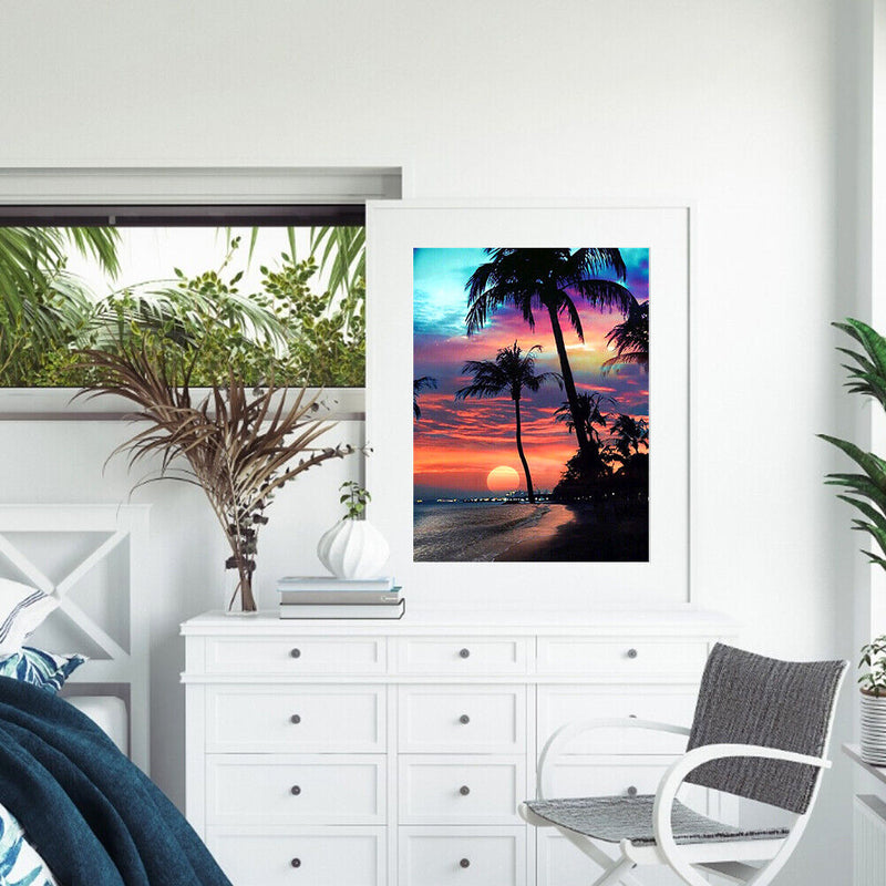 DIY Seaside Sunset Oil Paint by Numbers Drawing on Canvas Pictures Home Decor