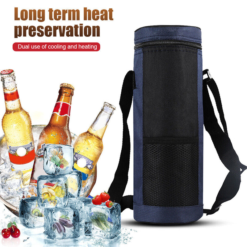Water Bottle Cooler Bag Portable Camping Drink Cup Insulated Pouch (Blue) Newly