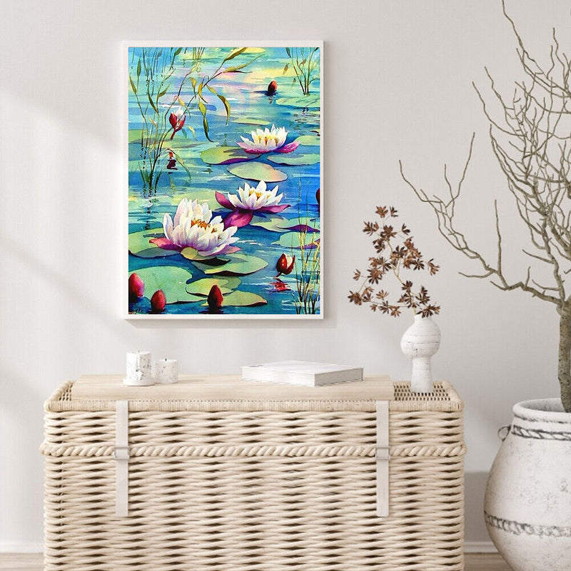 DIY Hand Painted Paint By Numbers Oil Canvas Pictures Lotus in Pond Kit Orn