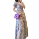 French Style Women Lady Chiffon Dresses Sexy V Neck Tunic Puff Sleeve Sundress