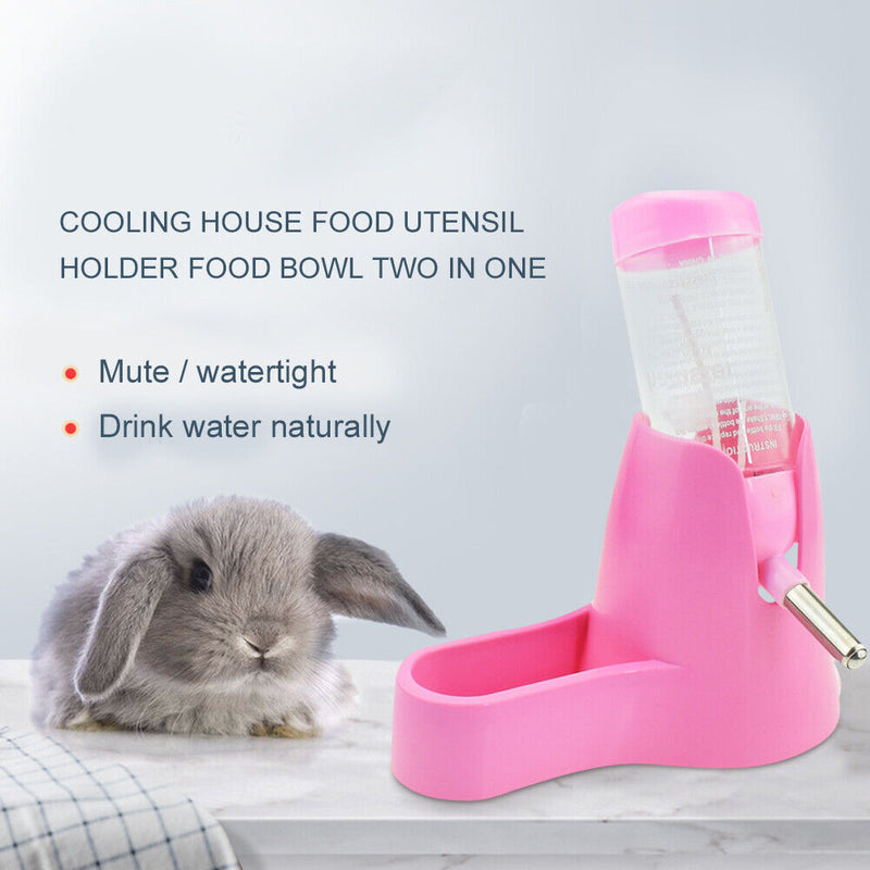 Animal Hamster Water Bottle Rabbit Feed Drink Change Fountain Pipe (Pink) Newly