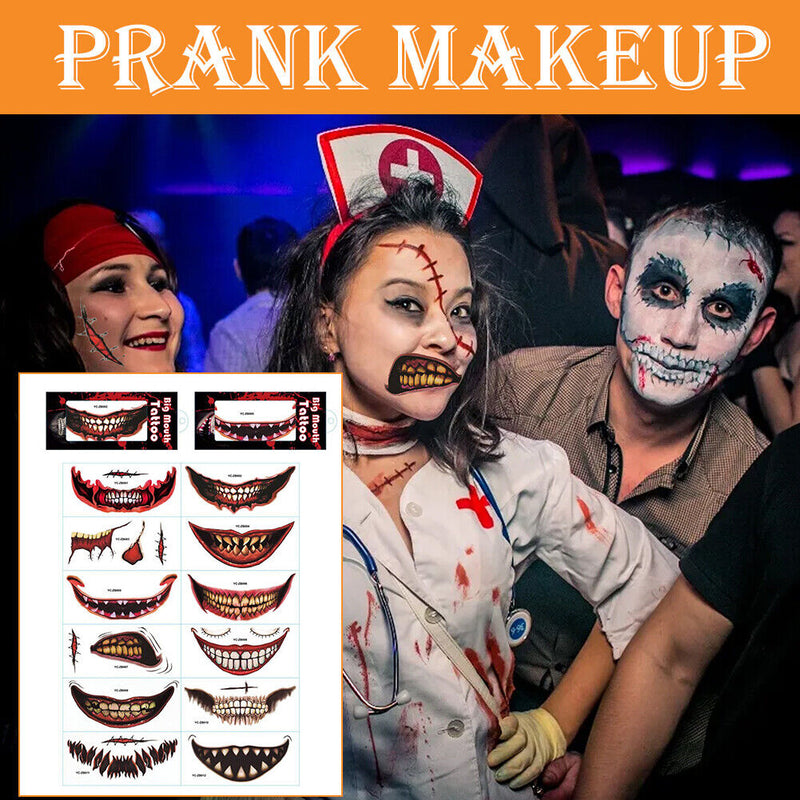 Halloween Clown Mouth Tattoos Removable 12 Piece for Costume Parties Role Plays