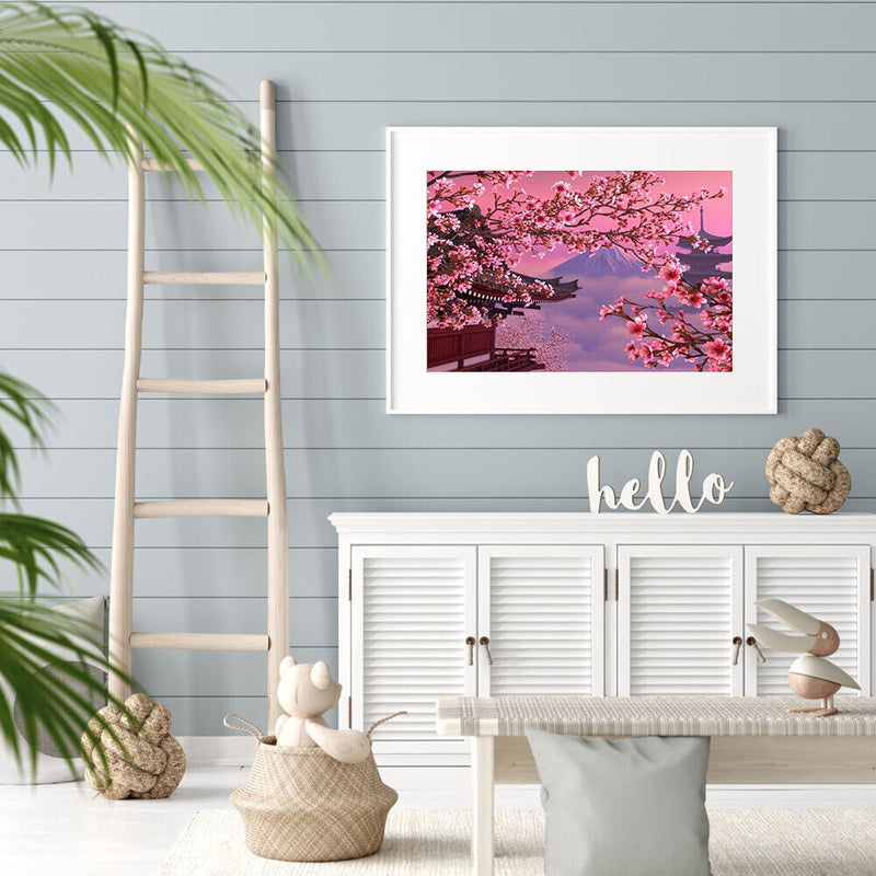 Diamond Painting 5D Full Round Drill Mosaic DIY Peach Blossom View Art Decor Kit