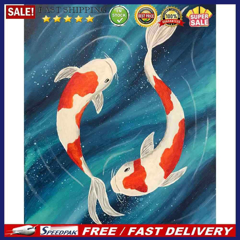 Oil Paint By Numbers Koi Fish Frameless Picture Craft Kit for Home Living Room