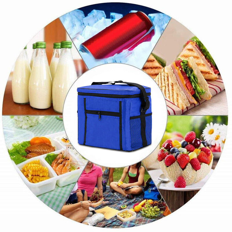 10L Waterproof Lunch Bags Outdoor Camp Picnic Insulated Bento Case (Blue) Newly