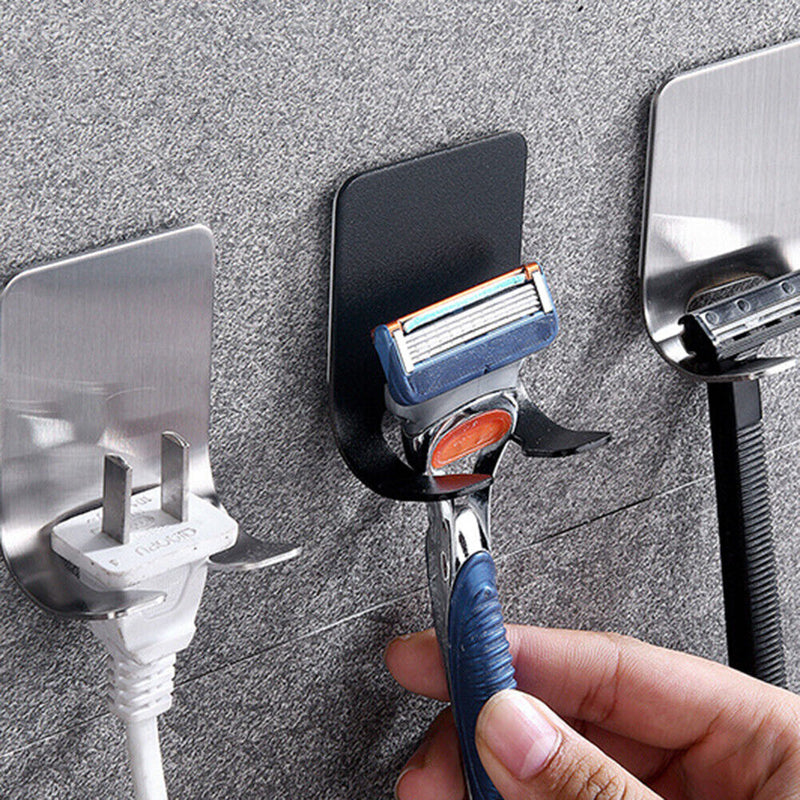 Self-adhesive Stainless Steel Double Hooks Bathroom Shaver Holder Hanger