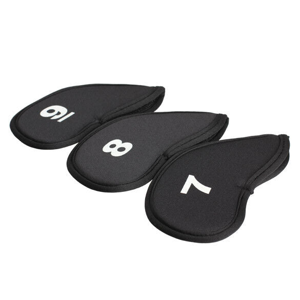 10pcs Golf Head Cover Club Iron Putter Head Protector Set Neoprene Black Newly