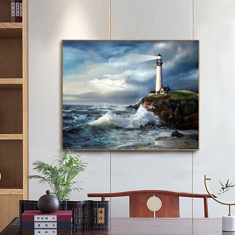 Lighthouse Drawing Frameless DIY Oil Paint by Numbers Canvas Home Decor Kit