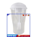 Portable Cup with Fork - Low-cal Food Container for Cereal Oatmeal (White)