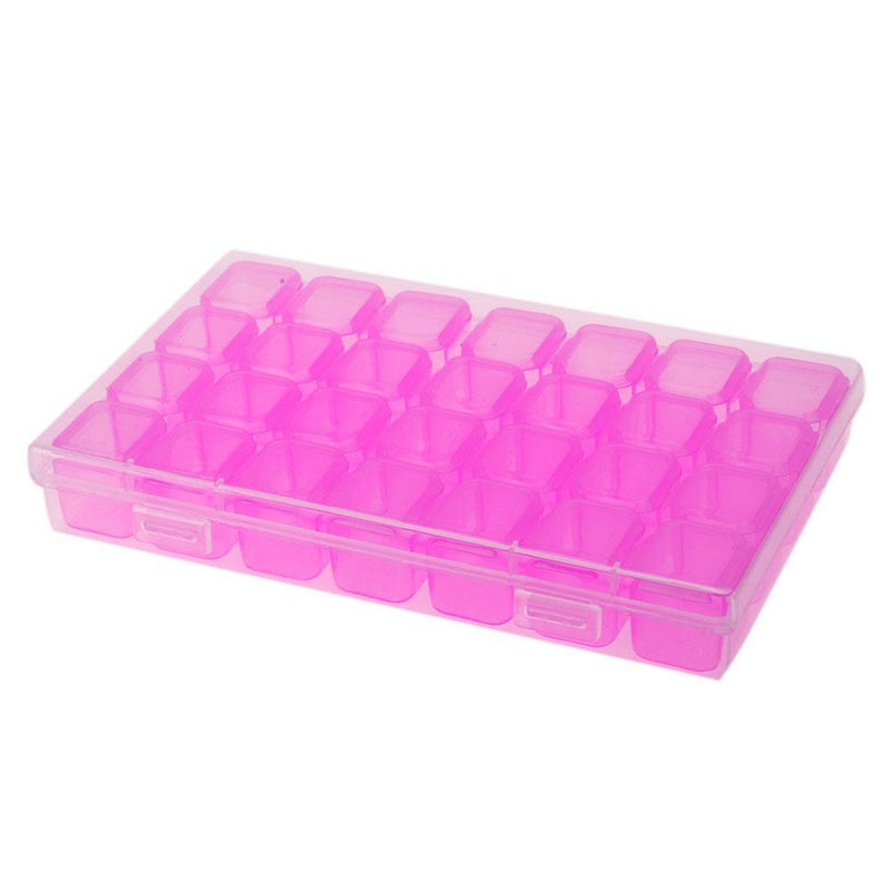 28 Slot Plastic Storage Box Nail Art Rhinestone Jewelry Display Case(Purple