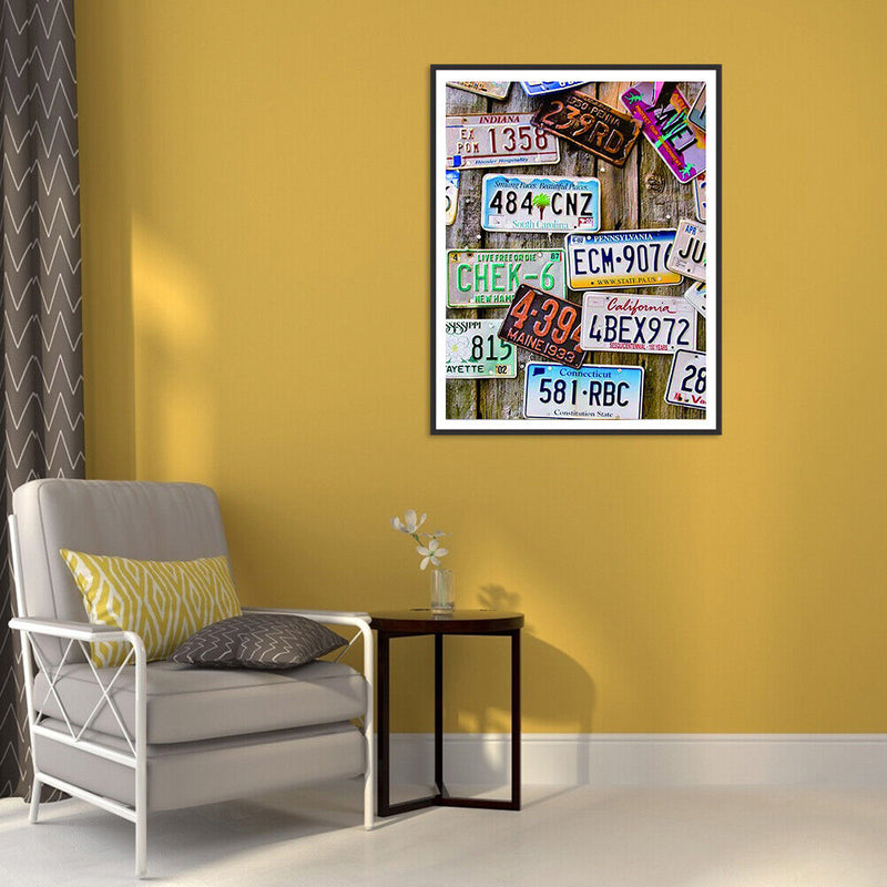 License Plate Oil Paint By Numbers Wall Art Posters Picture Craft Decorations