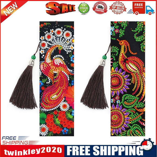 2pcs Diamond Painting Bookmark DIY Peacock Cross Stitch Leather Book Marks