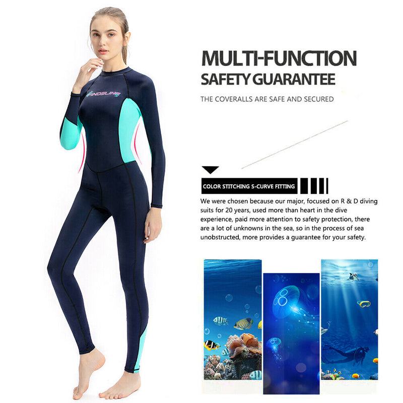 Women Wetsuit Quick Dry Long Sleeve Full Body Water Sports Diving Suit (L)