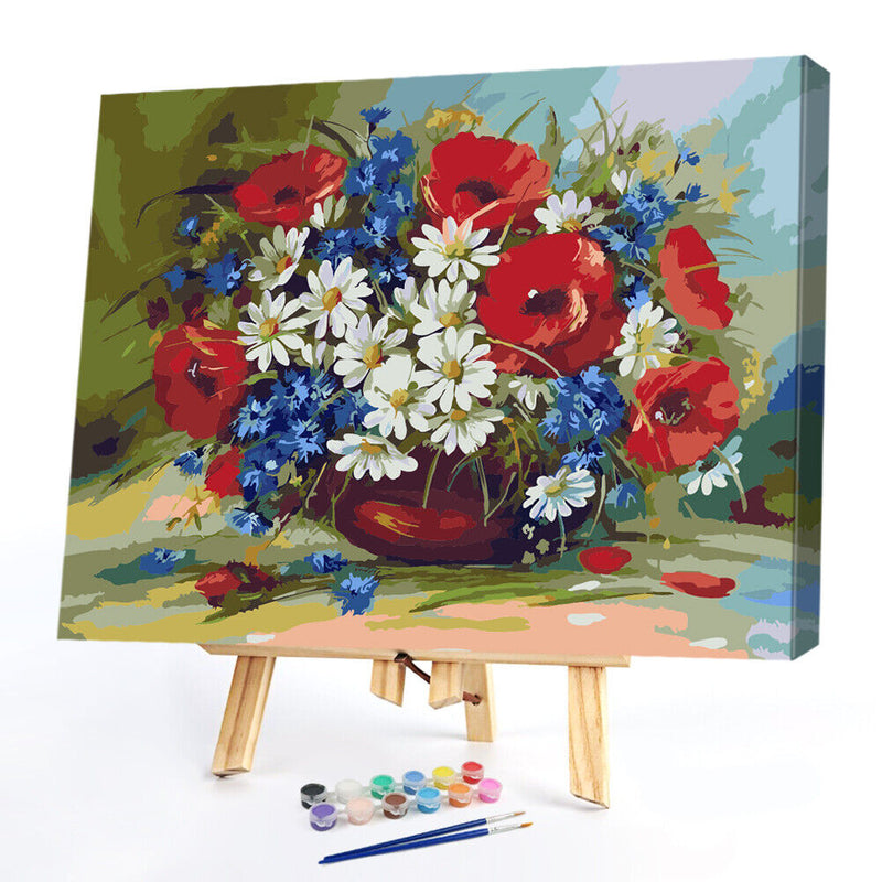 Oil Paint By Numbers Picture DIY Painting Colorful Flower Drawing on Canvas