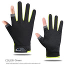 Fishing Gloves Anti-slip 2 Cut Finger Breathable Cycling Mitten (Green)