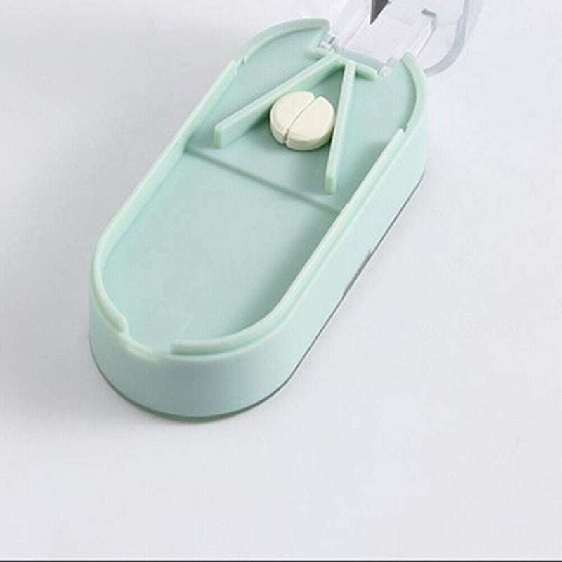 Portable Medicine Organizer Case Rectangular Pill Cutter Storage Box Containe