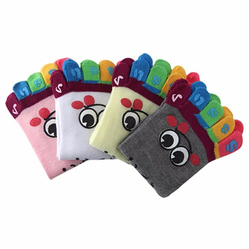 Women Girls Cute Trainer Sports Cartoon Smile Cotton Toe Socks Five Finger