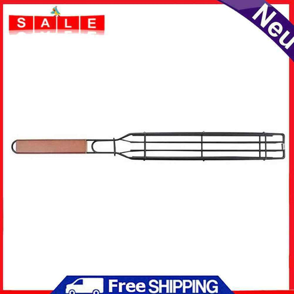BBQ Outdoor Fish Grilling Basketball Durable Roasting Chicken Clip with Wood Handle